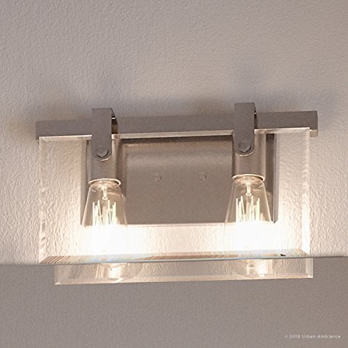 Urban Ambiance Luxury Modern Farmhouse Bathroom Vanity Light, Medium Size: 8.38" H x 14.875" W, with Industrial Chic Style Elements, Brushed Nickel Finish, UHP2453, Bristol Collection
