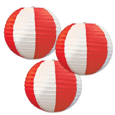 Beistle Club Pack Set of 3 Red and White Paper Lanterns, Box Contains 6 Packs (18 Paper Lanterns)