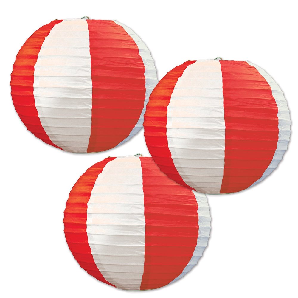 Beistle Club Pack Set of 3 Red and White Paper Lanterns, Box Contains 6 Packs (18 Paper Lanterns)