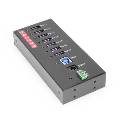 Gearmo 7 Port USB 3.0 Hub w/Surge Protection, 5Gbps Speed, LEDs, Surface & DIN Rail Mounting