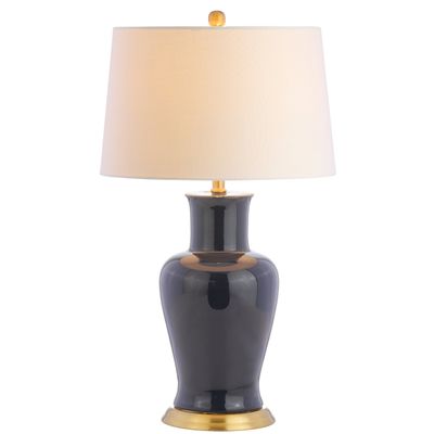 JONATHAN Y Julian Classic Ceramic Urn Metal LED Table Lamp 29", Navy