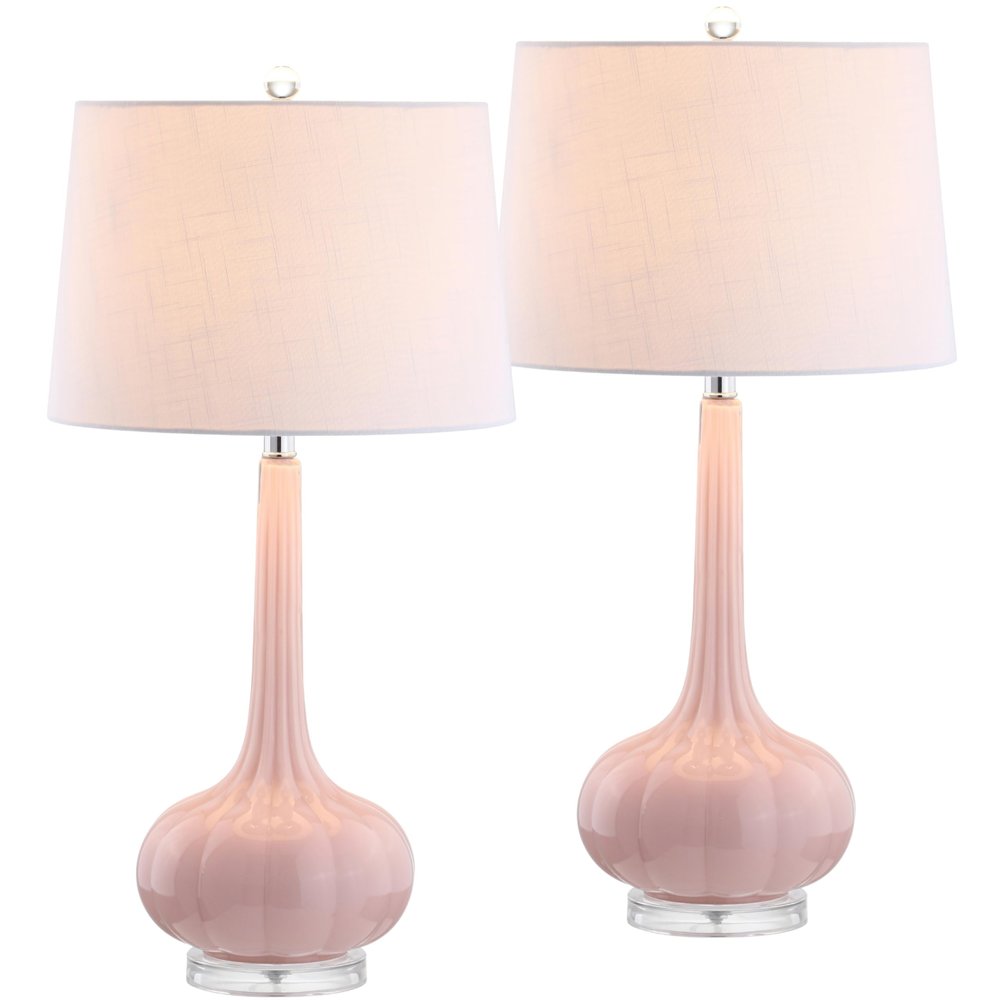 JONATHAN Y Bette Glass Teardrop Table Lamp 28.5", Pink, Set of 2