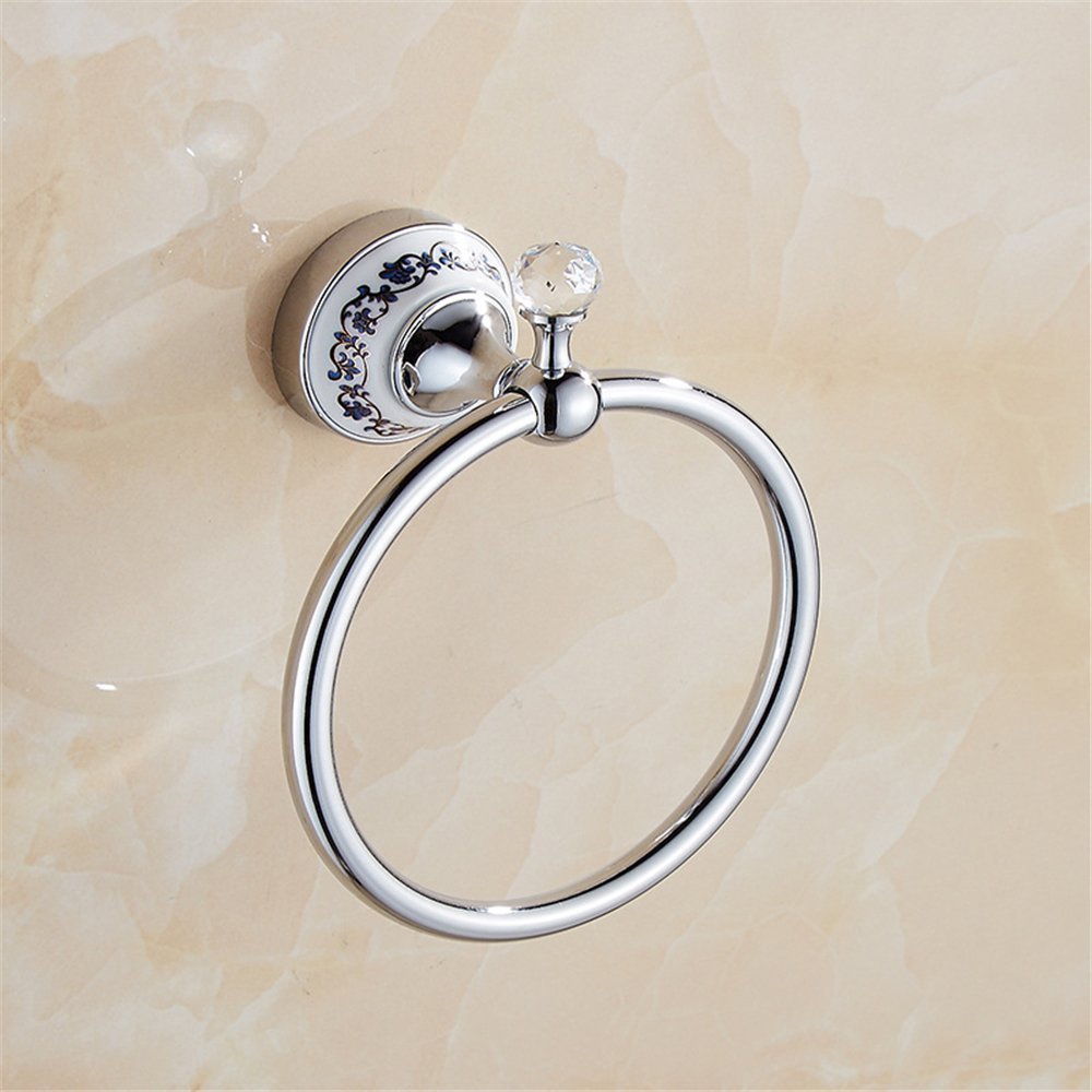 Liaozy888 Luxurious Silvery Stainless Steel + Porcelain + Crystal Shape Towel Rings for Bathroom Bath Towel Hangers Chrome Brushed Nickel Set Accessories Black for DIY