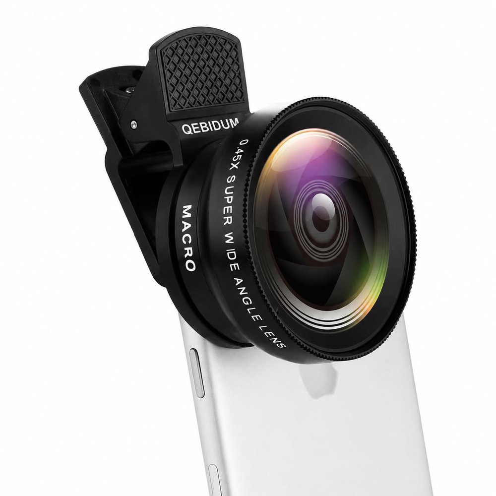 QEBIDUM Phone Camera Lens, Professional Attachment Universal Clip on Cell Phone Photography Camera Attachable Mobile Extra 0.45X Wide Angle 12.5X Super Macro Lens Kit for iPhone Android Smartphone