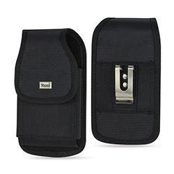 Vertical Canvas Case with Hook and Loop Closure with Belt Clip and Belt Loop for Sonim XP8 Phone with a Cover on it.