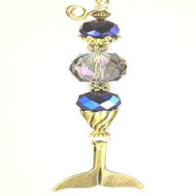 Burnished Golden Mermaid Tail and Iridescent Purple Faceted Glass Ceiling Fan Pull Chain
