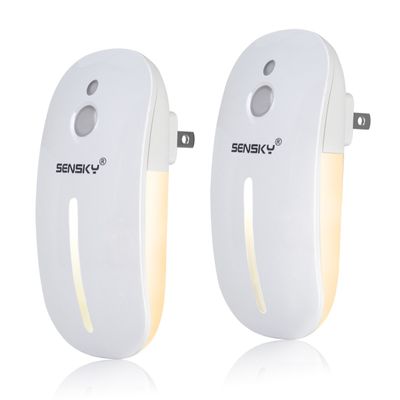 Sensky Plug in Night Light - 2 Pack Dimmable 3500K Warm White LED with Auto Dusk to Dawn Sensor and Dual Front Back Lighting - for Bedroom Bathroom Kitchen Hallway Stairs Home Decor Lamp