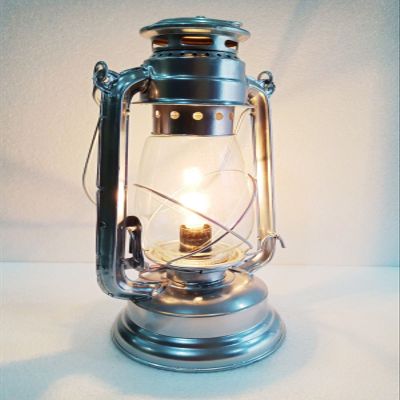 Marine Nautical Store Electric Vintage Stable Silver Lantern Lamp with Blown Glass Chimney 13"