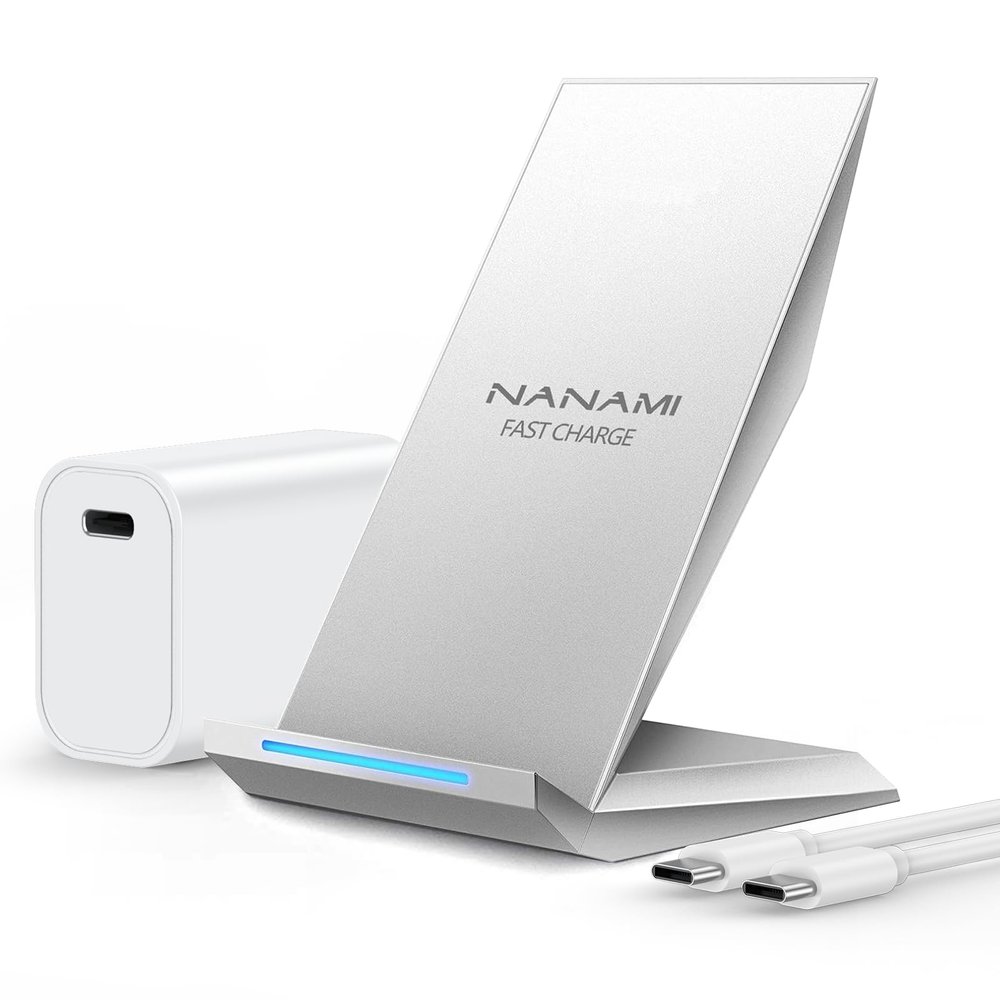 NANAMI Fast Wireless Charger, Charging Stand[with 20W PD Adapter] 7.5W Compatible with iPhone 17/17 Air/16/15/14/13/12, 10W for Samsung Galaxy S26/S26+/S26 Ultra/S25/S25 Ultra/S24/S23/S22/S21/S20