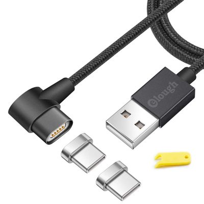 lough "L"-Type QC3.0 MAX 3A Fast Charging Type-C Magnet Cable 3.3ft Magnetic Micro-usb-C cord with 2 Tips Replacement for Android phone Nintendo Switch (QC3.0-Type-C2 L-type 1M Black)