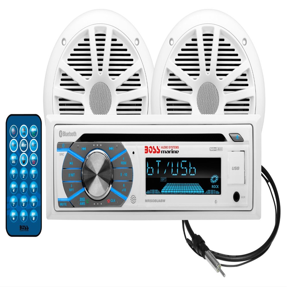 BOSS Audio Systems MCK508WB.6 Marine Boat Bluetooth Stereo & 6.5 Inch Speakers - CD DVD Player, AM/FM Radio Receiver Head Unit, Dipole Antenna