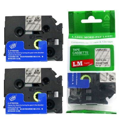 2/Pack LM Tapes - LMe125 Premium 3/8" White Print on Clear Label Compatible with P-Touch TZe125 Tape and Includes Tape Color/Size Guide. Replaces Ptouch TZ125 9mm 0.35 Laminated.