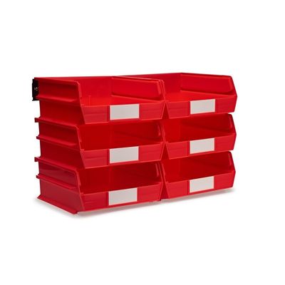 Triton Products 3-235RWS LocBin 8 Piece Wall Storage Unit with 10-7/8 Inch L x 11 Inch W x 5 Inch H Red Interlocking Poly Bins, 6 CT, Wall Mount Rails 8-3/4 Inch L with Hardware, 2 pk