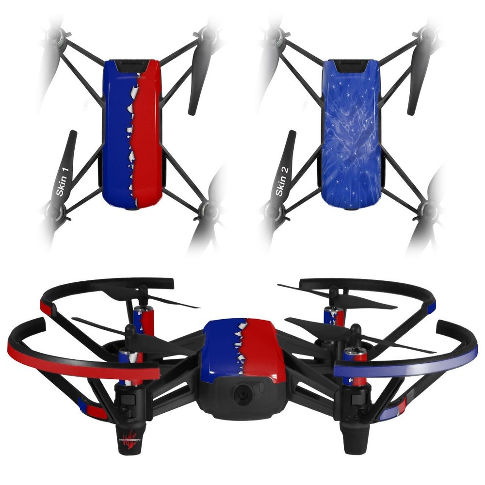 Skin Decal Wrap 2 Pack Compatible with DJI Ryze Tello Ripped Colors Blue Red Drone NOT Included
