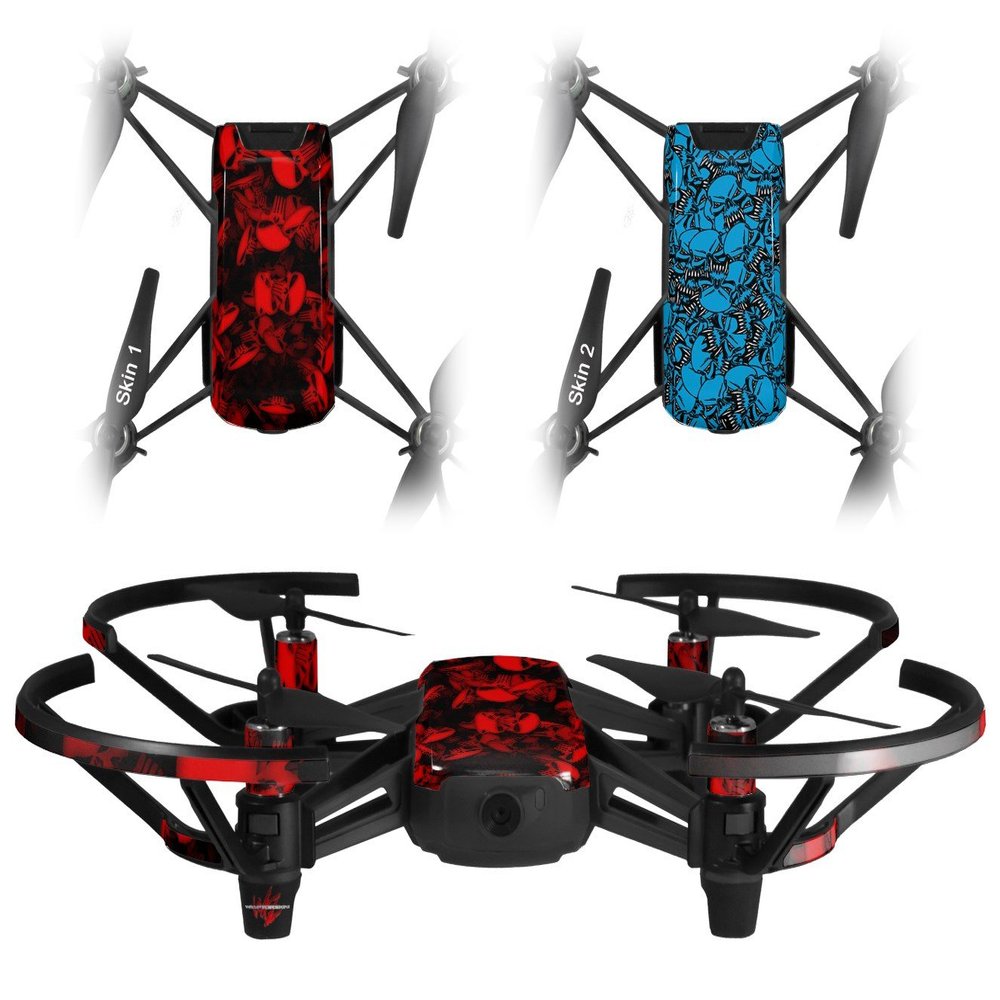 Skin Decal Wrap 2 Pack Compatible with DJI Ryze Tello Skulls Confetti Red Drone NOT Included