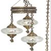 DEMMEX 3-Globe Turkish Mosaic Plug-in Chandelier, Handmade Moroccan Hanging Ceiling Lamp with 15-Foot Cord & Chain, Bohemian Decorative Pendant Light for Living Room, Bedroom, 3.5 ft (White-Clear) view 2