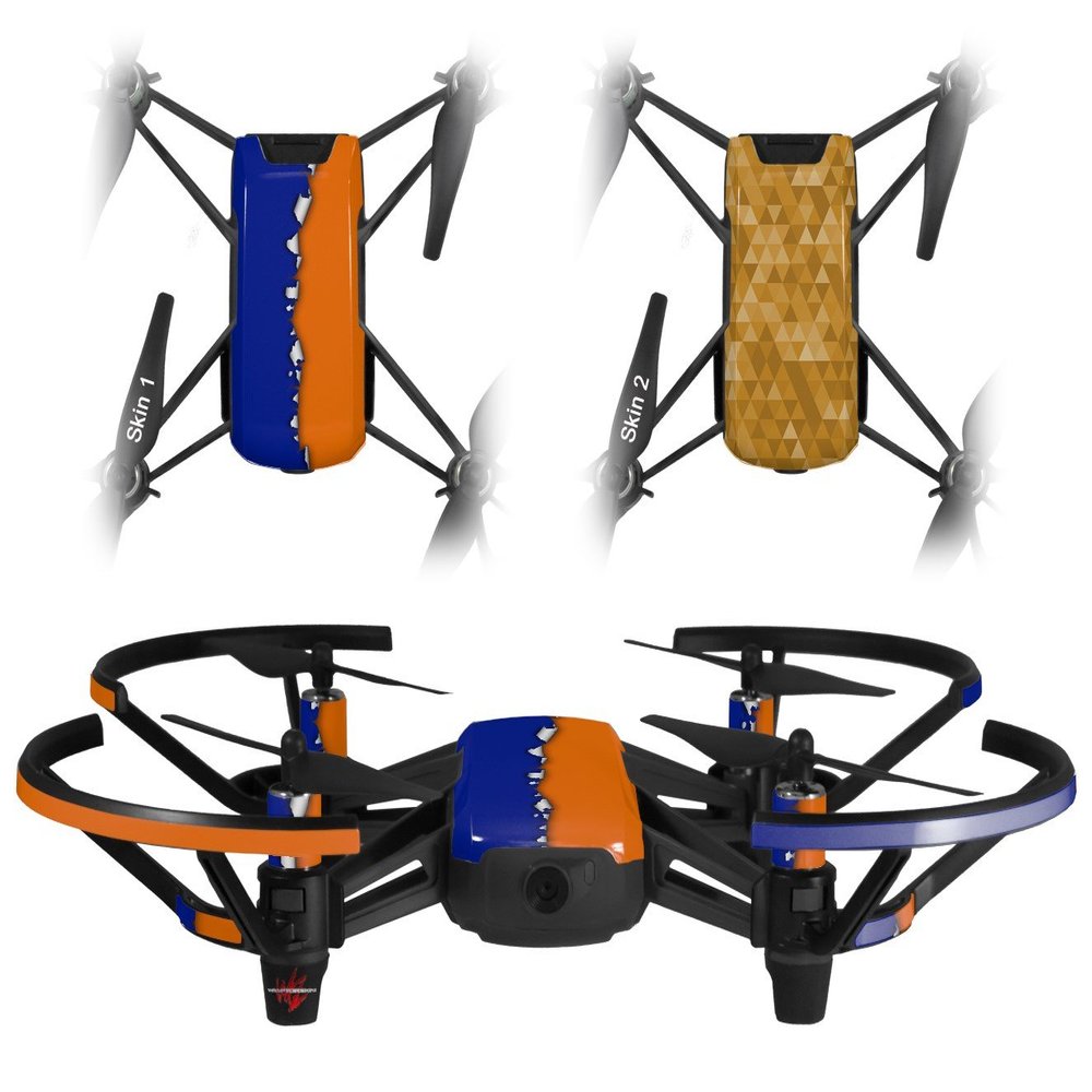 Skin Decal Wrap 2 Pack Compatible with DJI Ryze Tello Ripped Colors Blue Orange Drone NOT Included