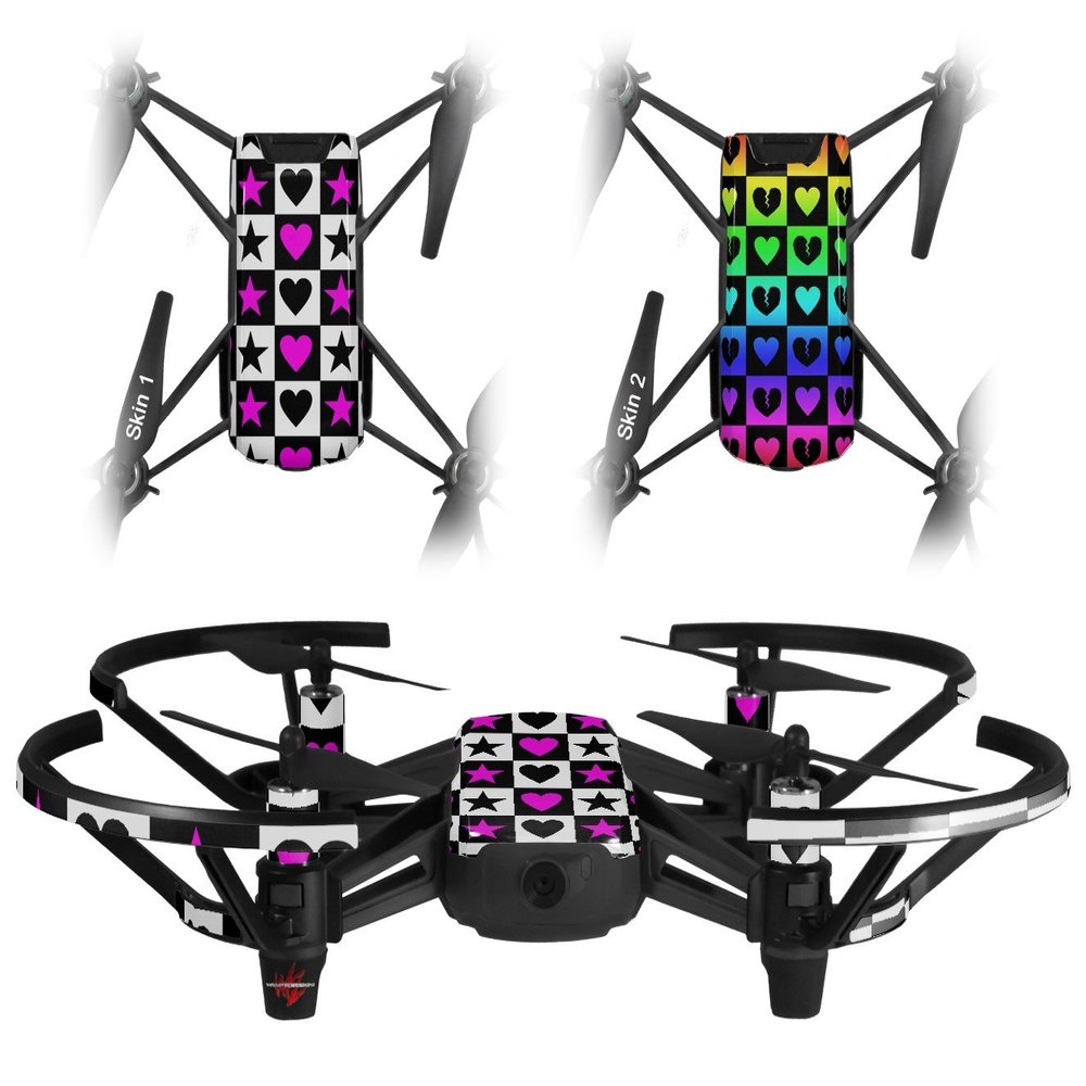 Skin Decal Wrap 2 Pack Compatible with DJI Ryze Tello Hearts and Stars Pink Drone NOT Included
