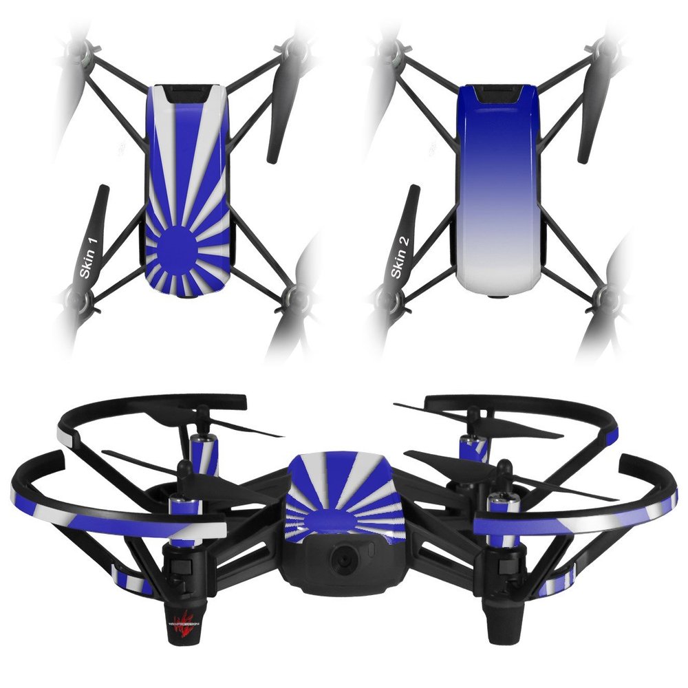 Skin Decal Wrap 2 Pack Compatible with DJI Ryze Tello Rising Sun Japanese Flag Blue Drone NOT Included