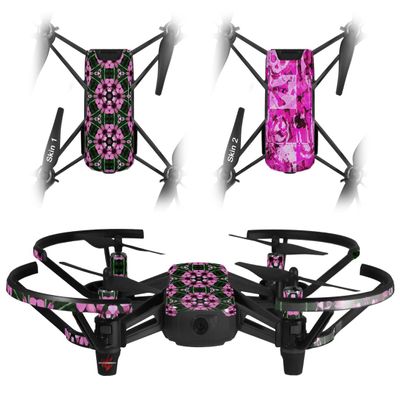 Skin Decal Wrap 2 Pack Compatible with DJI Ryze Tello Floral Pattern Pink Drone NOT Included
