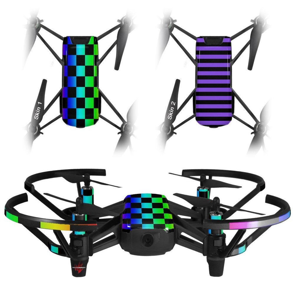 Skin Decal Wrap 2 Pack Compatible with DJI Ryze Tello Rainbow Checkerboard Drone NOT Included