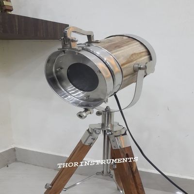 THOR INSTRUMENTS Studio Nautical Wooden Spot Search Light W Wooden Tripod Stand Decor Rustic Vintage Home Decor Gifts