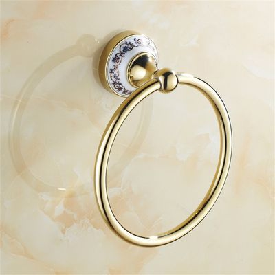 Liaozy888 Luxurious Golden Stainless Steel + Porcelain Shape Towel Rings for Bathroom Bath Towel Hangers Chrome Brushed Nickel Set Accessories Black for DIY