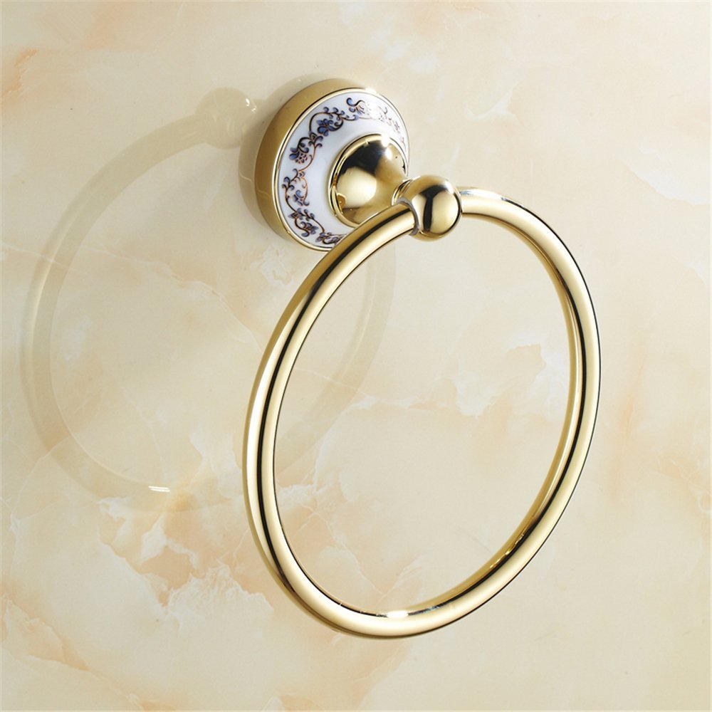 Liaozy888 Luxurious Golden Stainless Steel + Porcelain Shape Towel Rings for Bathroom Bath Towel Hangers Chrome Brushed Nickel Set Accessories Black for DIY