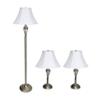 Elegant Designs LC1001-ABS Antique Brass Three Pack Lamp Set (2 Table Lamps, 1 Floor Lamp) with Fabric White Bell Shaped Shades view 1