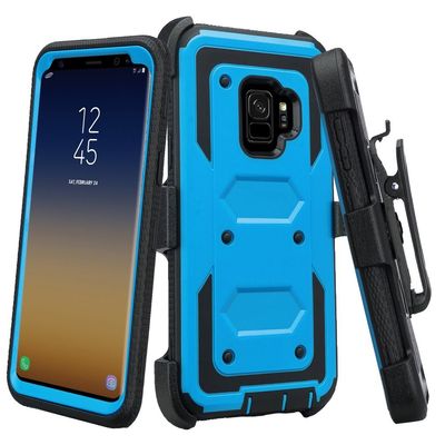 SOGA Cover Compatible for Samsung Galaxy S9 Plus Case [TriGuard] Shockproof Rugged Hybrid Armor Case Cover with Belt Clip Holster for Galaxy S9 Plus - Blue