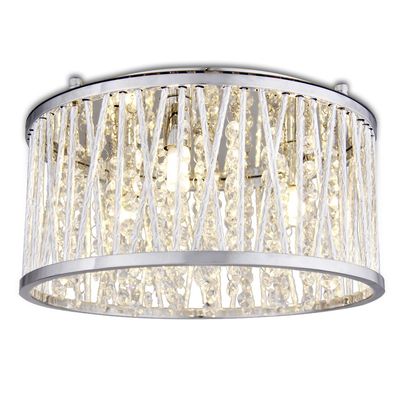 Loretta 12" Flushmount 3 Light Crystal Inside Polished Chrome Ribbed Bar Openwork Cross Over
