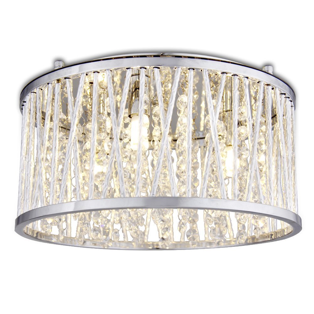 Loretta 12" Flushmount 3 Light Crystal Inside Polished Chrome Ribbed Bar Openwork Cross Over