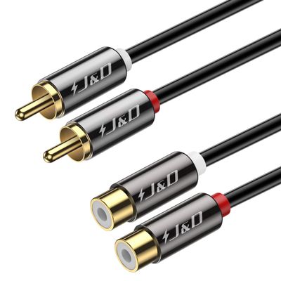 J&D 2 RCA Extension Cable, RCA Cable, Gold Plated Copper Shell Heavy Duty 2 RCA Male to Female Stereo Audio Extension Cable, 15 Feet