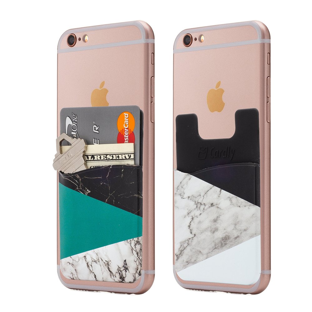 Cardly (Two Cell Phone Stick on Wallet Card Holder Phone Pocket for iPhone, Android and All Smartphones. (Split)