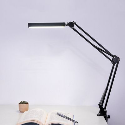 JIAN YA NA Metal LED Swing Arm Desk Lamp Dimmable Flexible Arm Lamp Clamp for Architect Engineer Reading Office Folding Table Light,Touch Control,Black