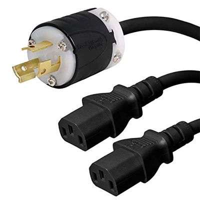 NEMA L6-15P to 2X C13 Y Splitter Cord - 3 Foot, 15A/250V, 14/3 AWG - Iron Box # IBX-2108-03