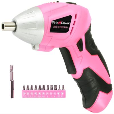 Pink Power Cordless Screwdriver Set 3.6V Electric Rechargeable Gun Kit LED