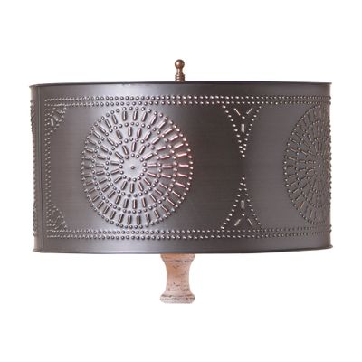 Drum lamp shade with chisel pattern in kettle black finish, 8.25 in high and 15 in diameter, spider fitter table lamp shade for indoor use in living room, bedroom or office, shade only