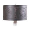 Irvin's Tinware Drum Lamp Shade with Chisel Design in Kettle Black Metal, 9 x 15 Inch Spider Fitter Shade for Indoor Floor or Table Lamps, USA Made, Fits Compatible Harp-Style Lamp Bases view 1