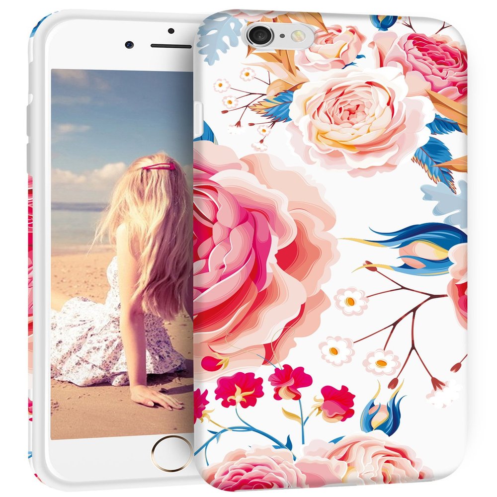 Imikoko iPhone 6s Case Cute iPhone 6 case Glossy Glitter Bling Floral Cover Flexible Soft TPU Slim Shockproof Protective Case for iPhone 6s/6 (flower 4)