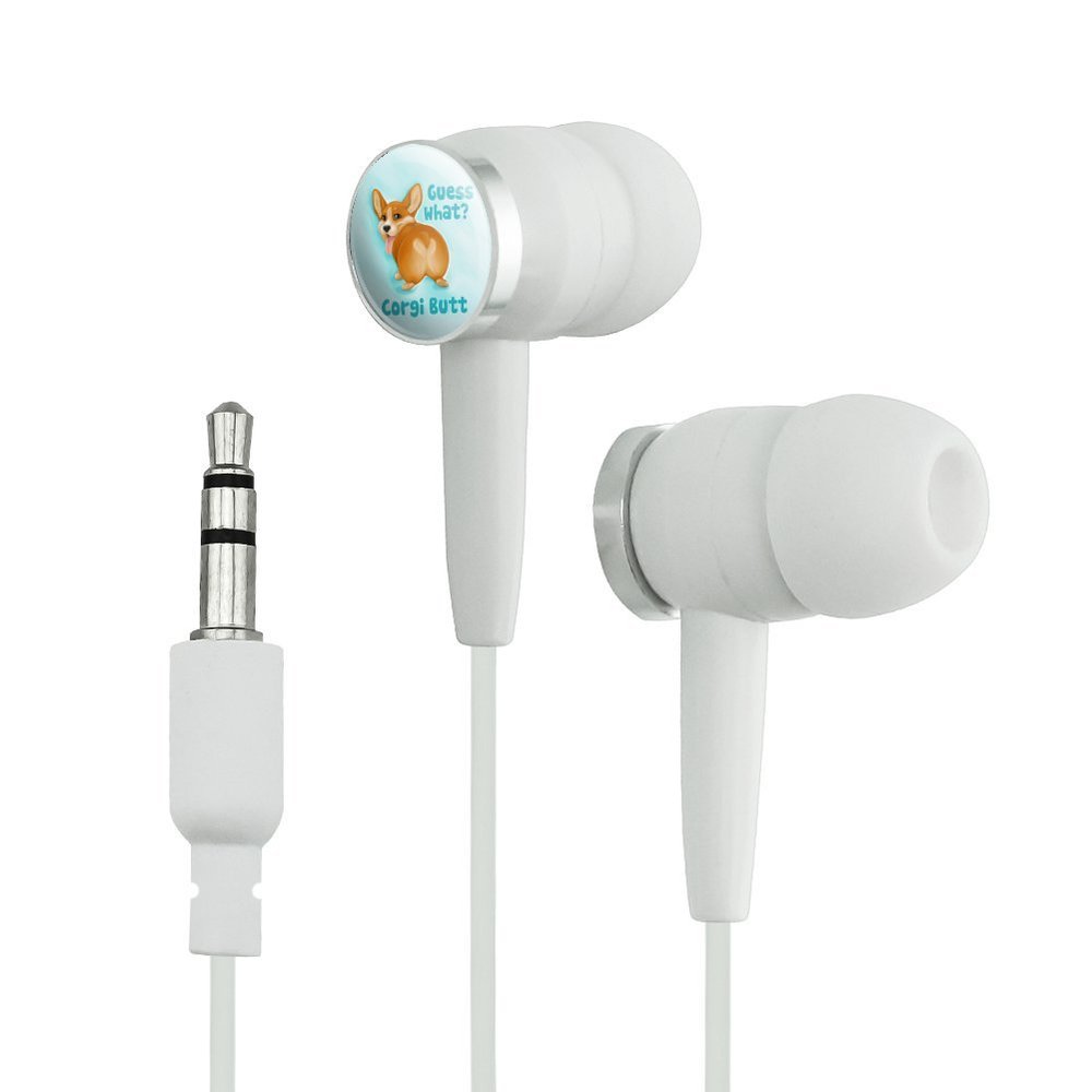 Guess What? Corgi Butt Funny Joke Novelty in-Ear Earbud Headphones - White