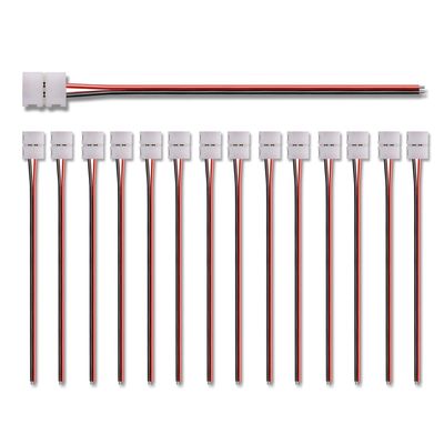 15/Pack 2835 LED Lights Strip Connector Wire 2 Pin AWSOM Solderless LED Connectors with Pigtail Snap Down 2 Conductor Flexible for 8mm SMD3528 Single Color LED Tape Lights