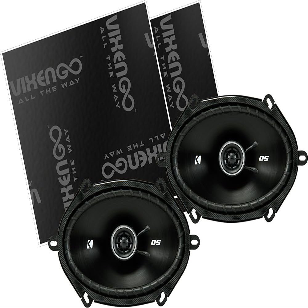 KICKER 6"x8" DS 2-Way Speakers with Vixen Go Sound Deadener for Cars 80 mil, Butyl Rubber Deadening Material (2 Sheets, 1.3 sq ft Total)