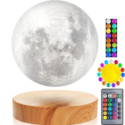 VGAzer Levitating Moon Lamp,Floating and Spinning in Air Freely with 3D Printing LED Moon Lamp Has 20 Modes for Unique Gifts,Room Decor,Night Light,Office Desk Toys (Wooden Base 16 Colors)