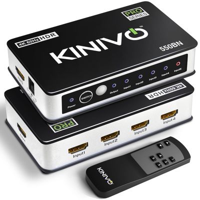Kinivo HDMI Switch 5 in 1 Out 4K 60Hz (HDR 10, High Speed 18Gbps, IR Remote, HDCP2.2, Dolby Vision, VRR) - 550BN Switcher Compatible with Roku, PS5, Xbox, Apple TV, Nintendo Switch 2, Cable Box