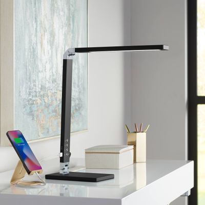Jett 16 1/2" Small Desk Lamp Black Modern LED with USB Charging Port