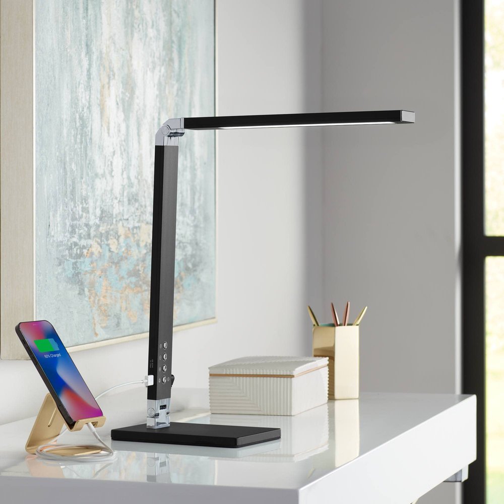 Jett 16 1/2" Small Desk Lamp Black Modern LED with USB Charging Port