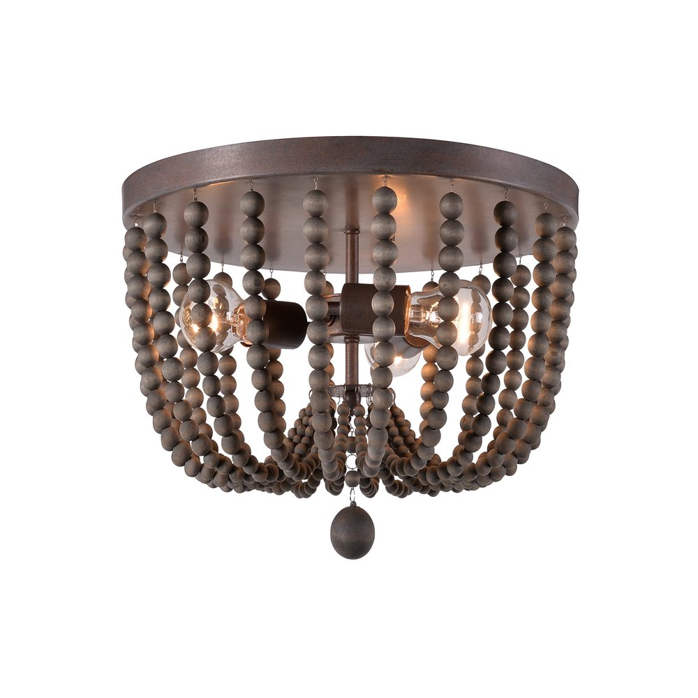 Kenroy Home Casual 3 Light Wood Bead Flush Mount,11 Inch Height, 16 Inch Diameter with Golden Bronze Finish with Gray Wood Beads
