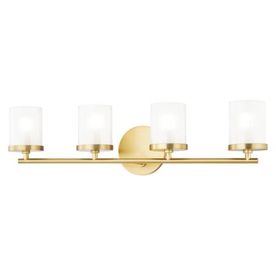MITZI HUDSON VALLEY LIGHTING H239304-AGB Ryan Bathroom, 4-Light, 35W, Aged Brass Finish, Clear Frosted Glass (24.75''W x 6.25''H)