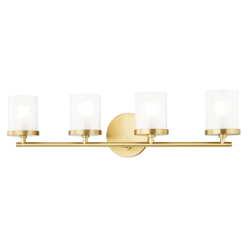 MITZI HUDSON VALLEY LIGHTING H239304-AGB Ryan Bathroom, 4-Light, 35W, Aged Brass Finish, Clear Frosted Glass (24.75''W x 6.25''H)